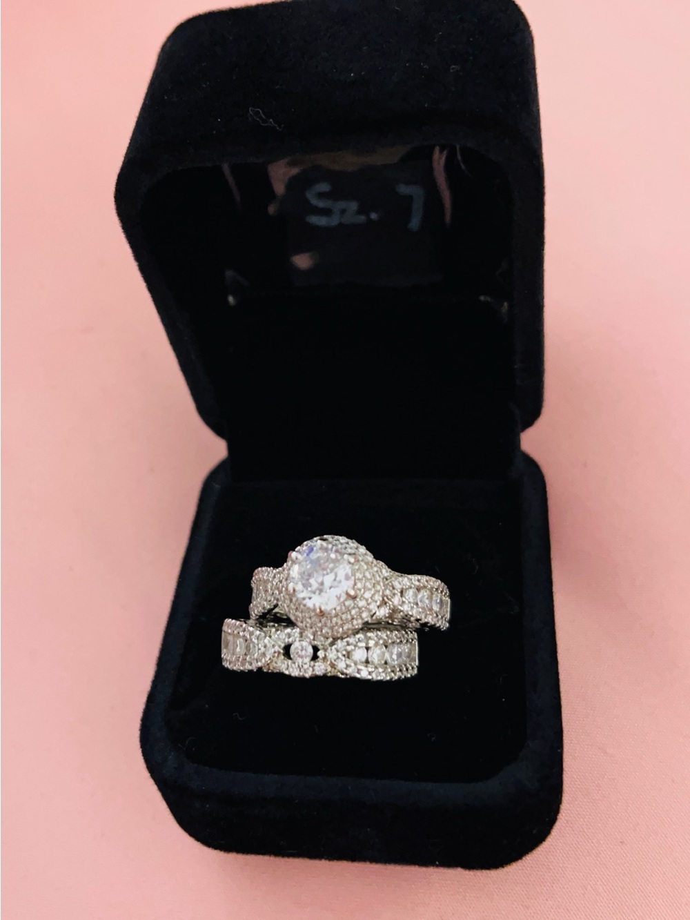 S925 Sterling Silver Double -layer European Lattice Bridal Set| Sz 7
